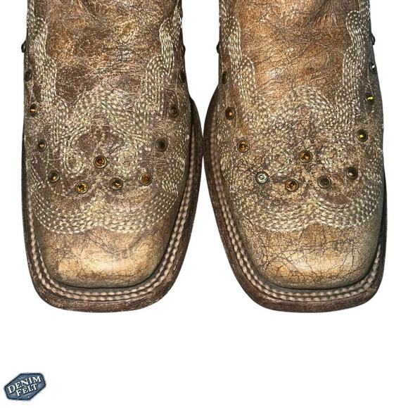 Corral Boots Women’s Metalic Cognac Stitching & Studs Square Toe Western Boots - Picture 6 of 16